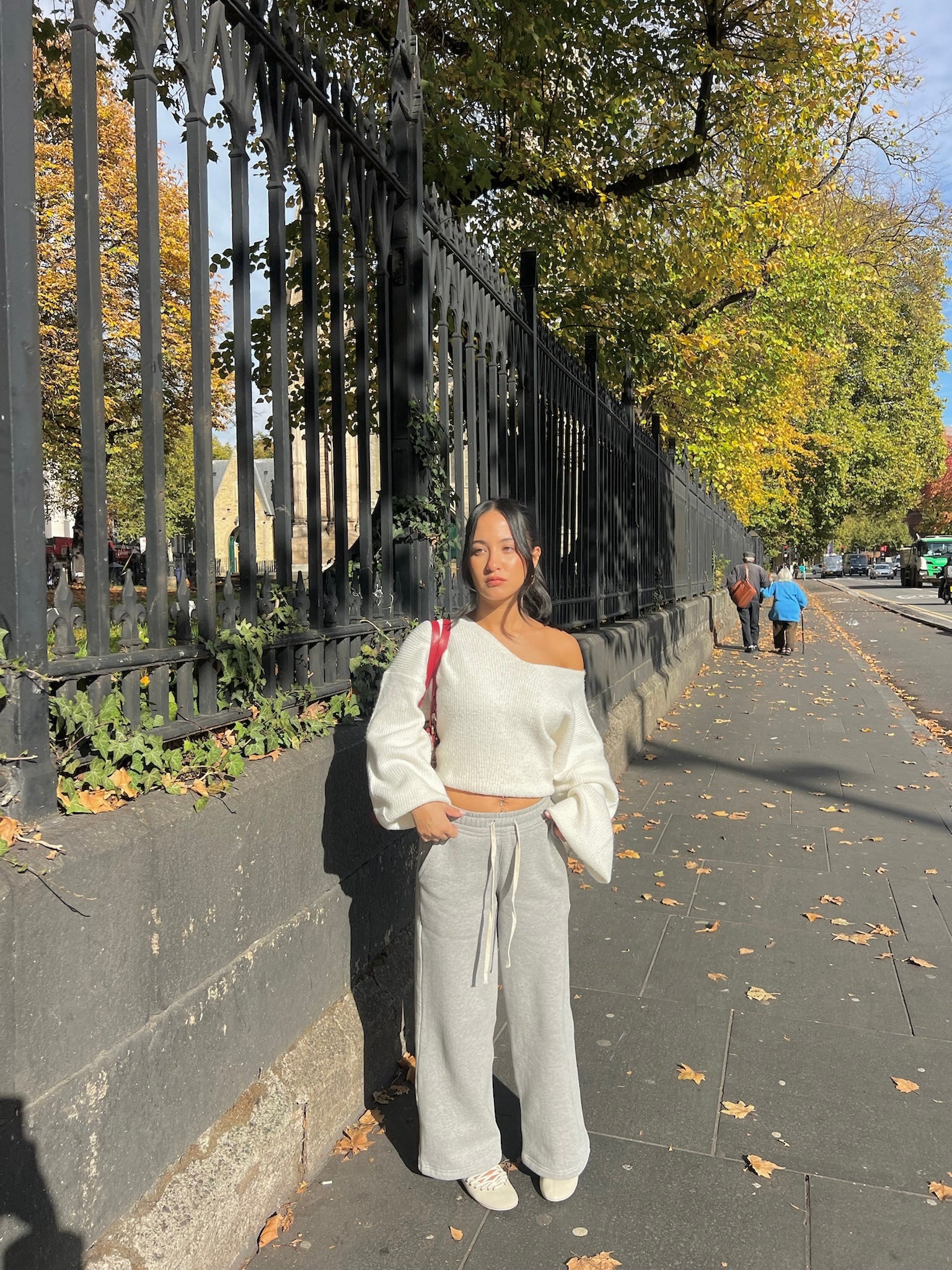 Extra Short Grey Fitted Joggers with Cream Drawstring