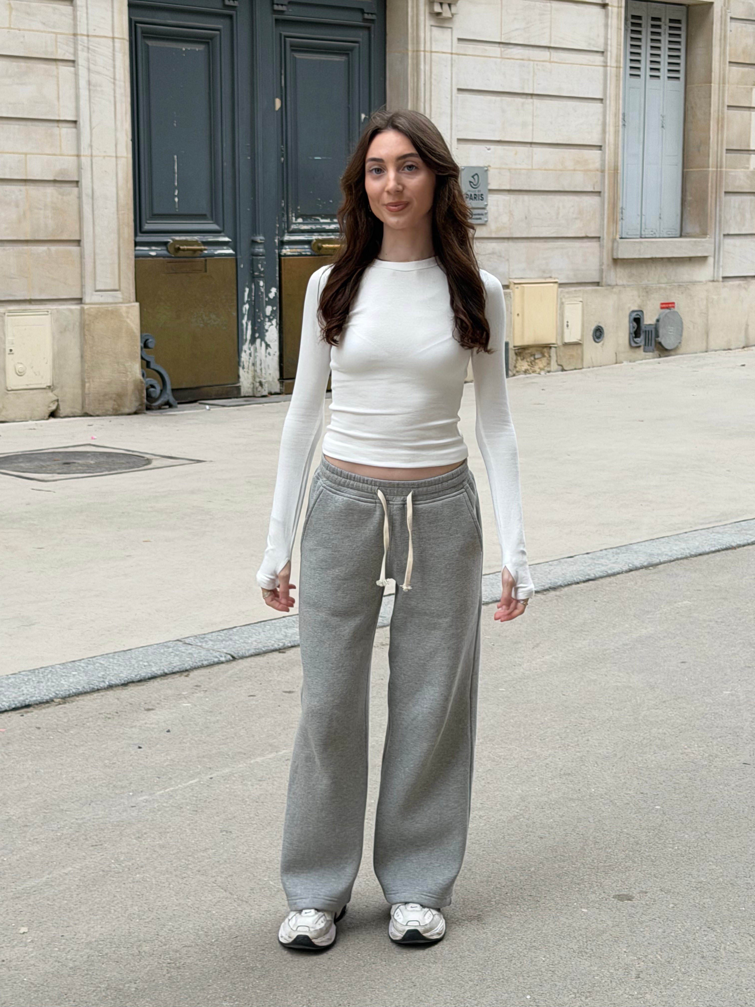 Short Grey Wide Leg Joggers with Cream Drawstring