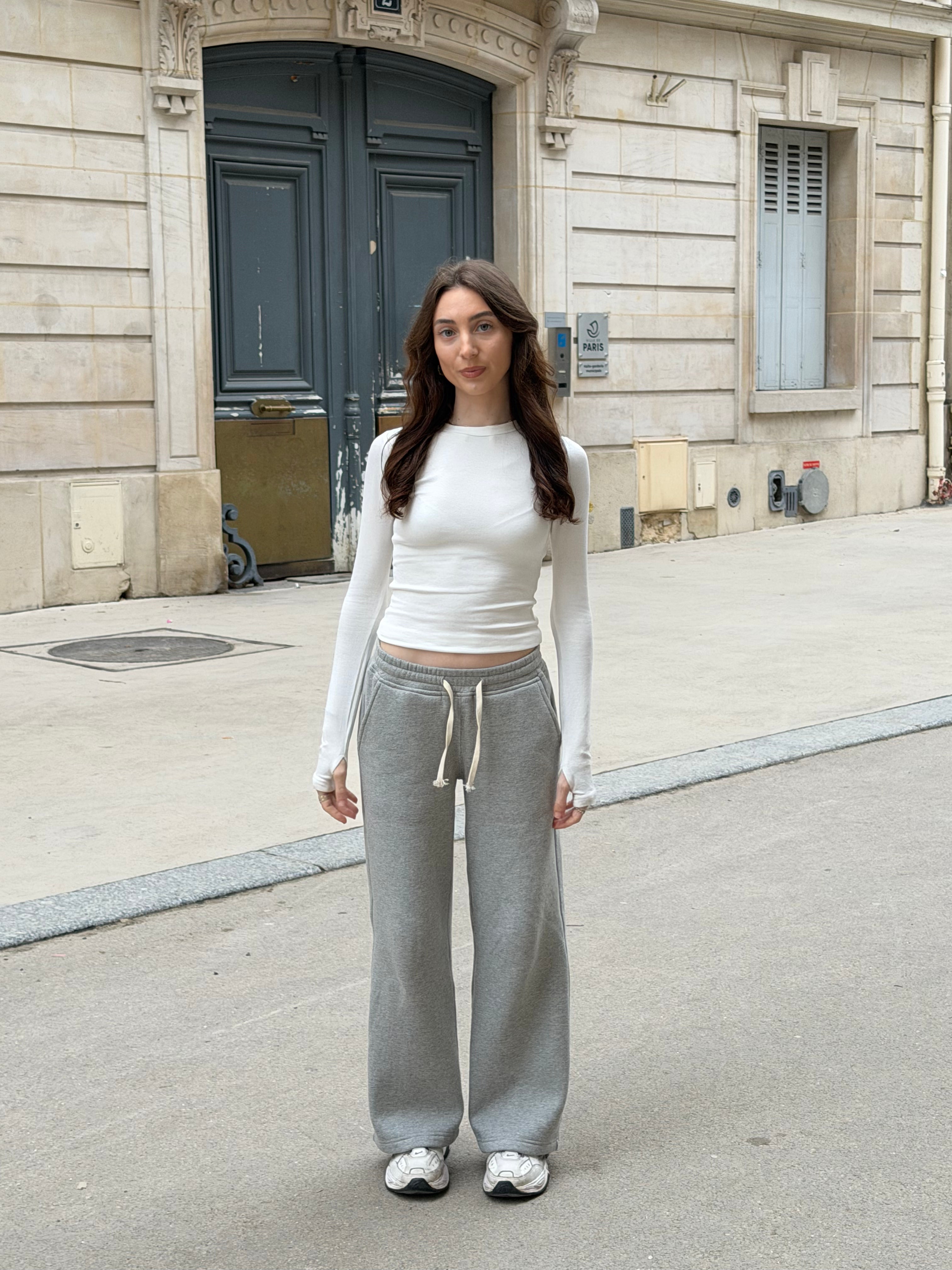 Short Grey Wide Leg Joggers with Cream Drawstring