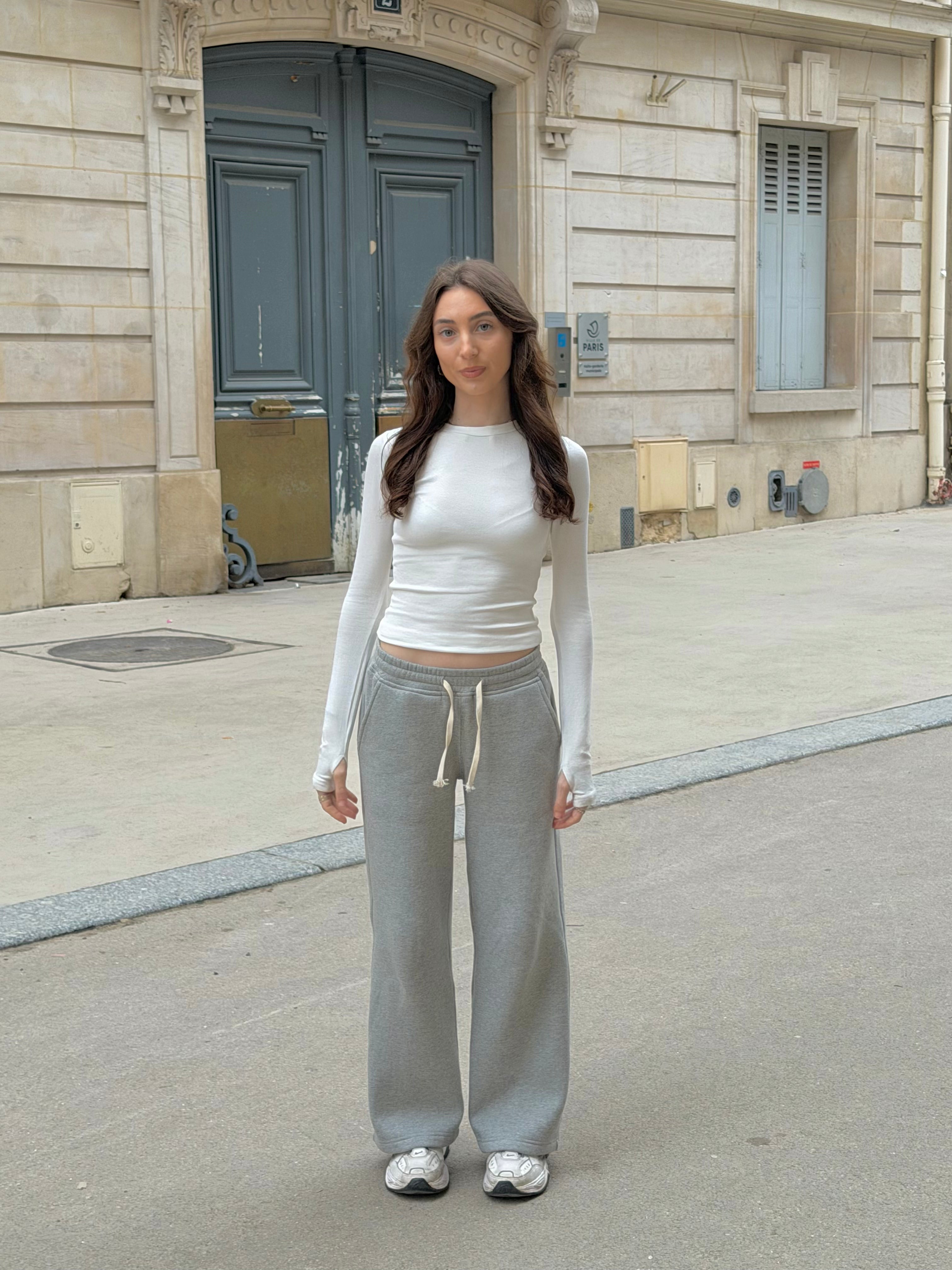 Short Grey Wide Leg Joggers with Cream Drawstring