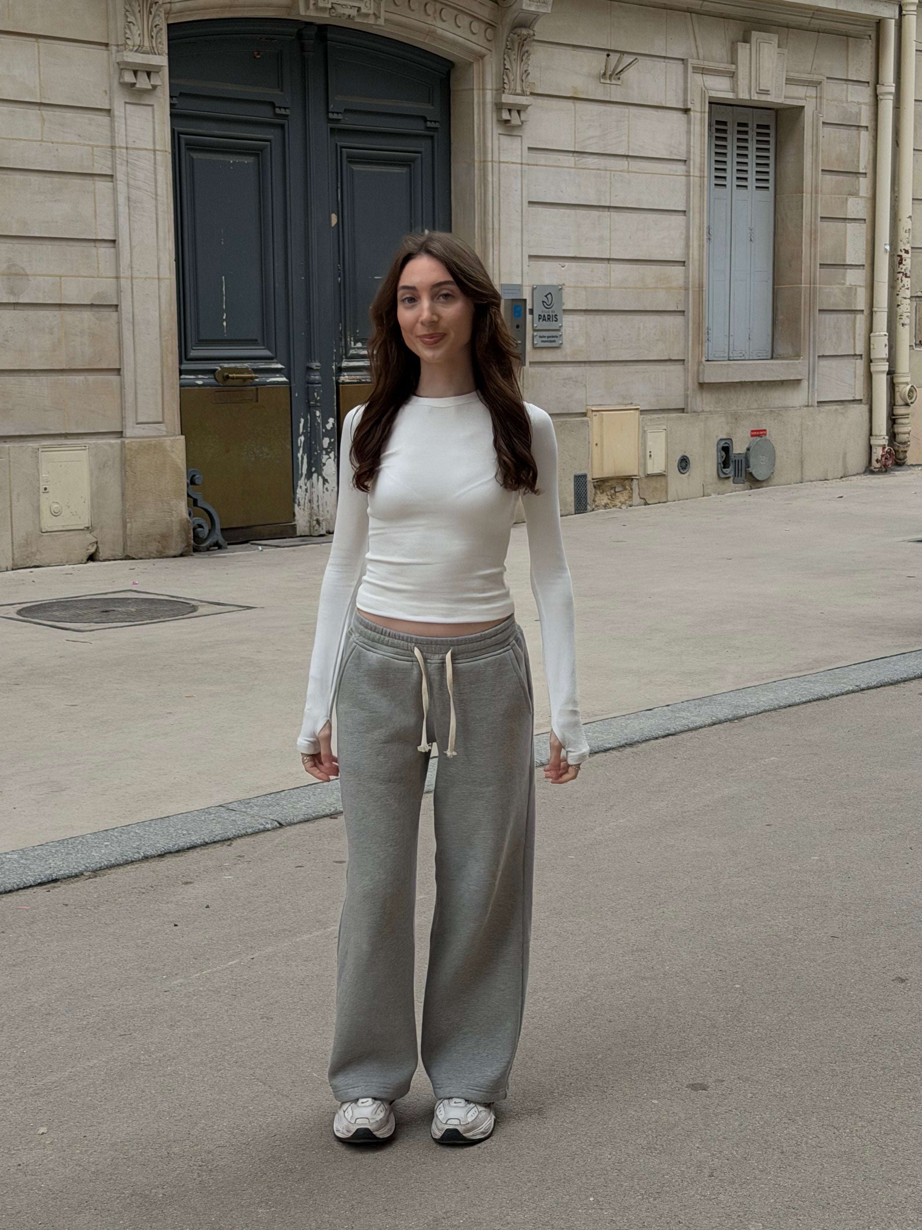 Short Grey Wide Leg Joggers with Cream Drawstring
