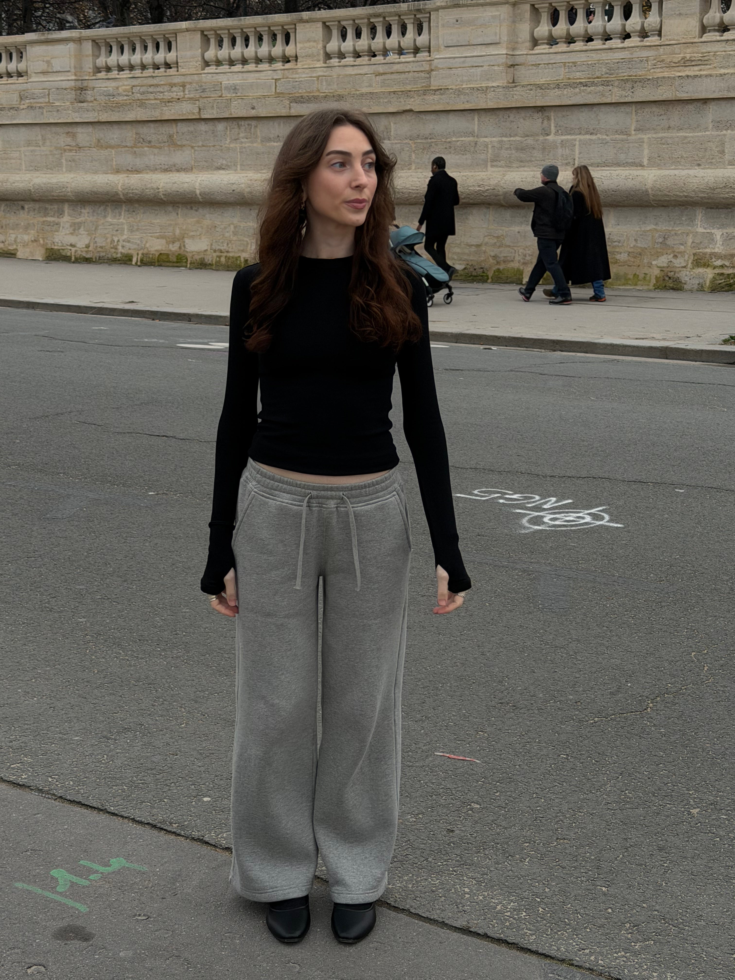 Short Grey Wide Leg Joggers with Grey Drawstring