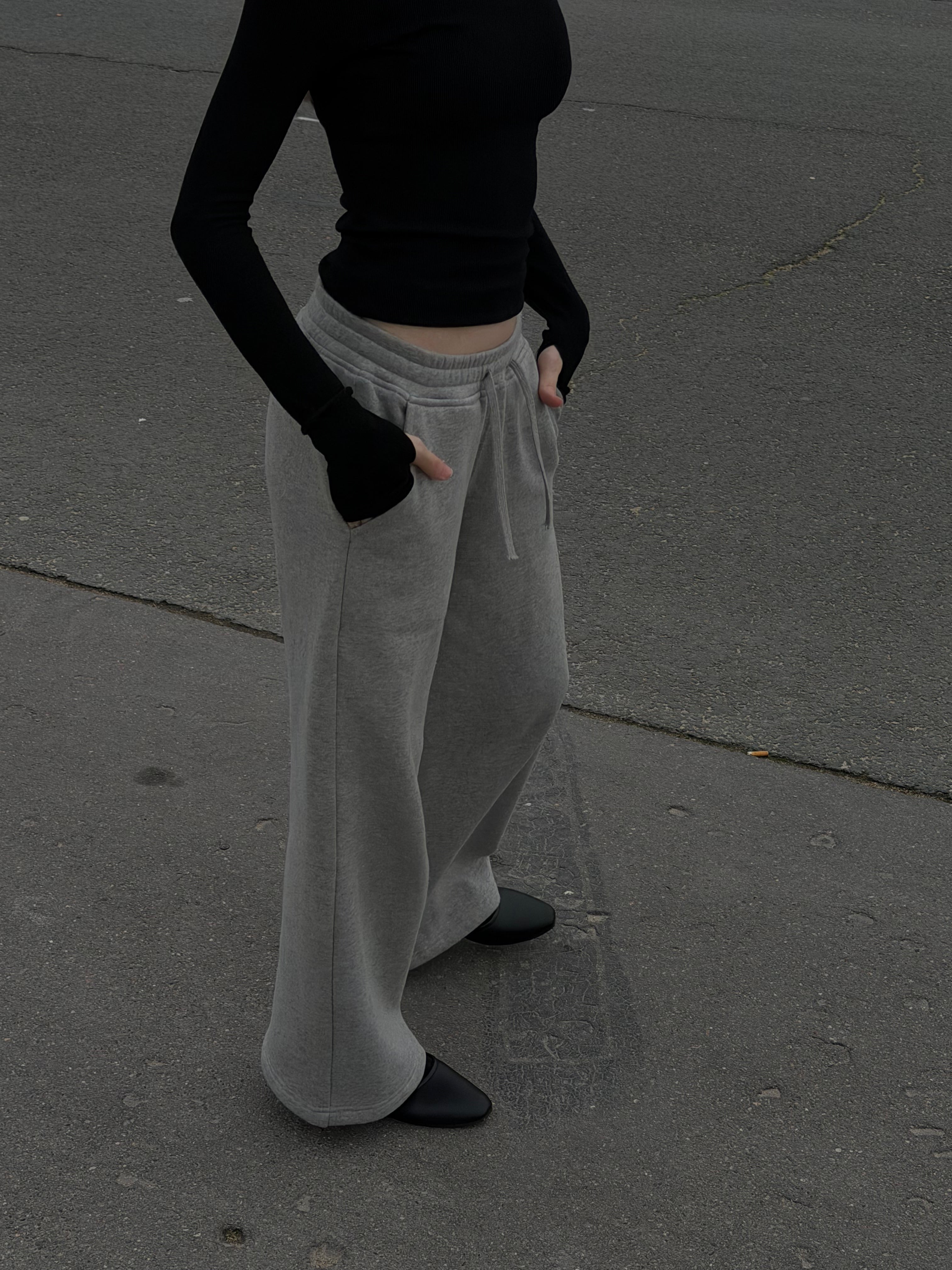 Short Grey Wide Leg Joggers with Grey Drawstring