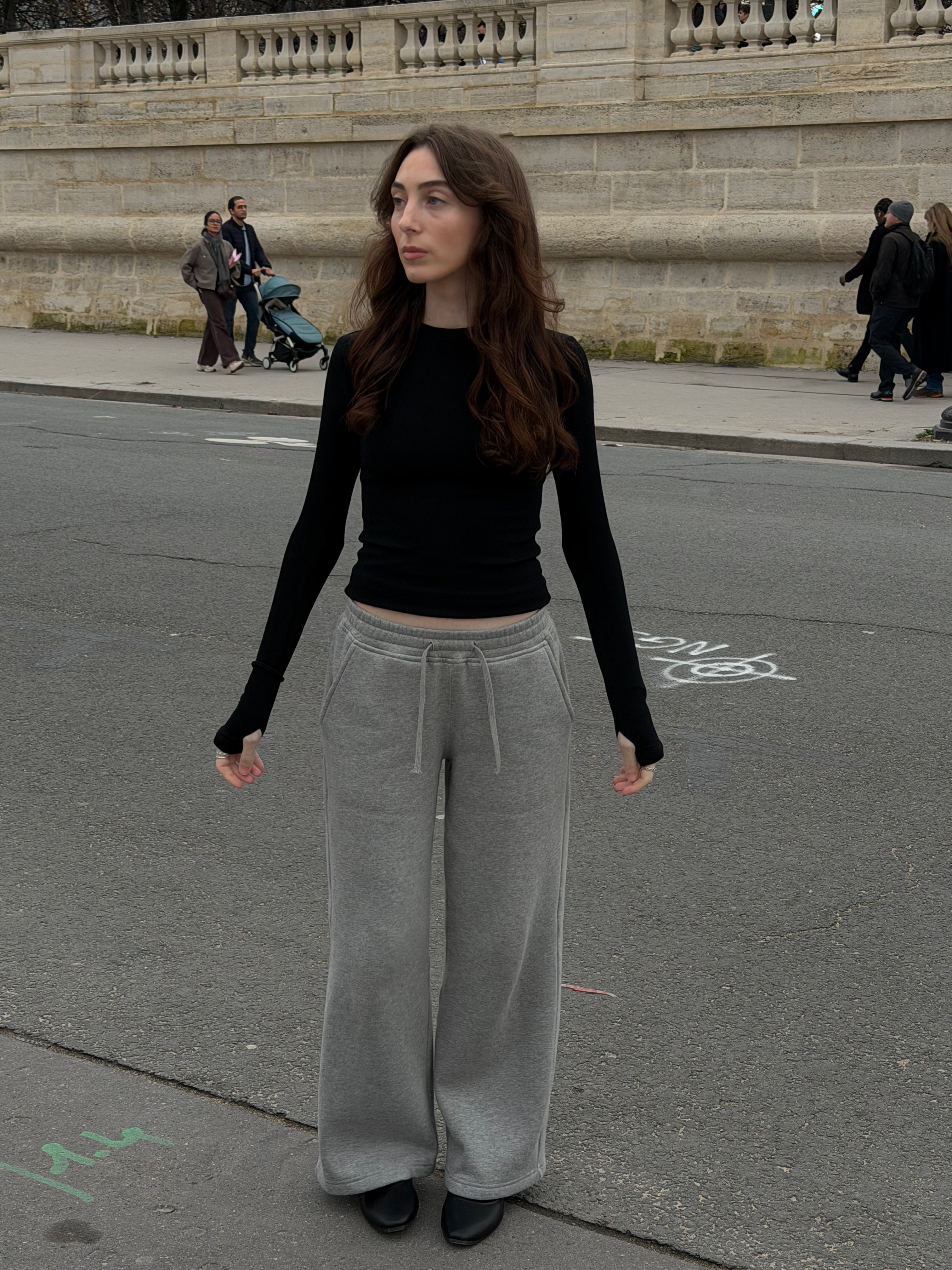 Short Grey Wide Leg Joggers with Grey Drawstring