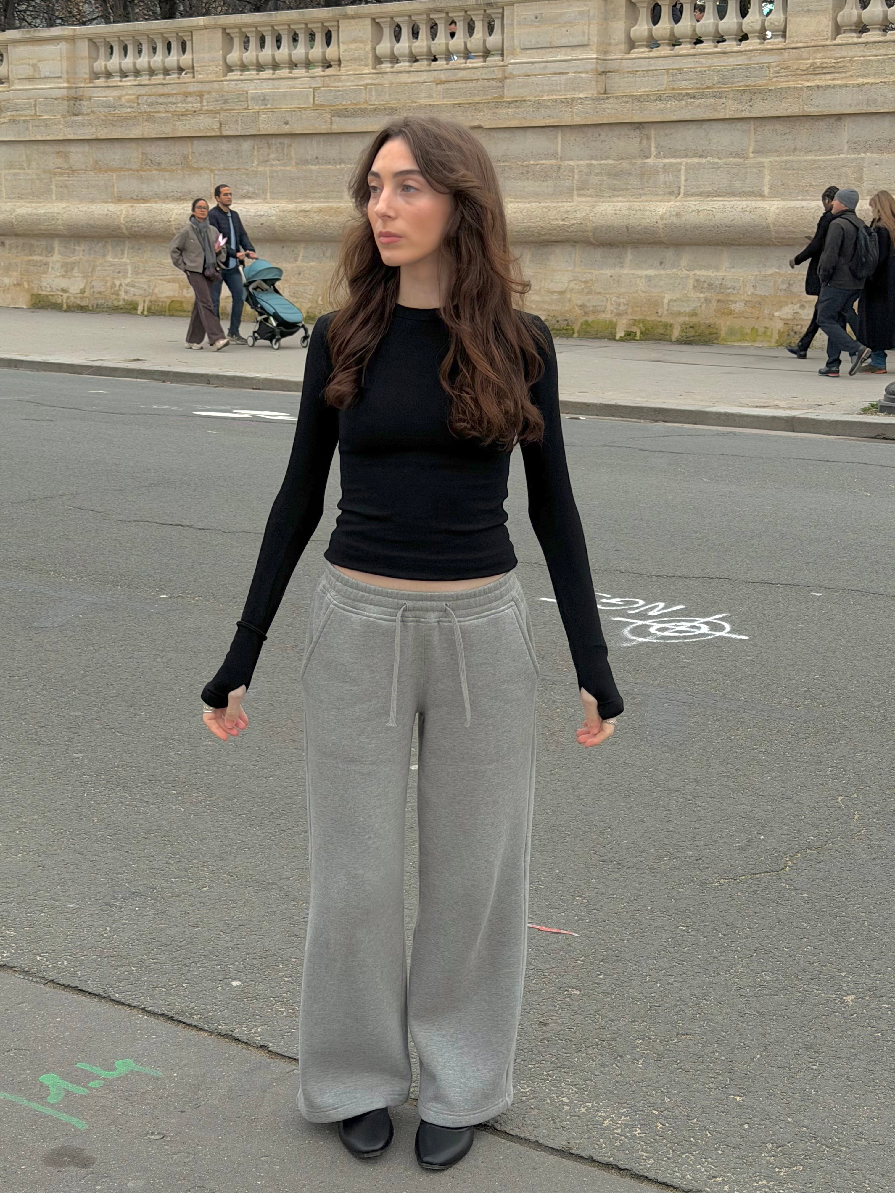 Short Grey Wide Leg Joggers with Grey Drawstring