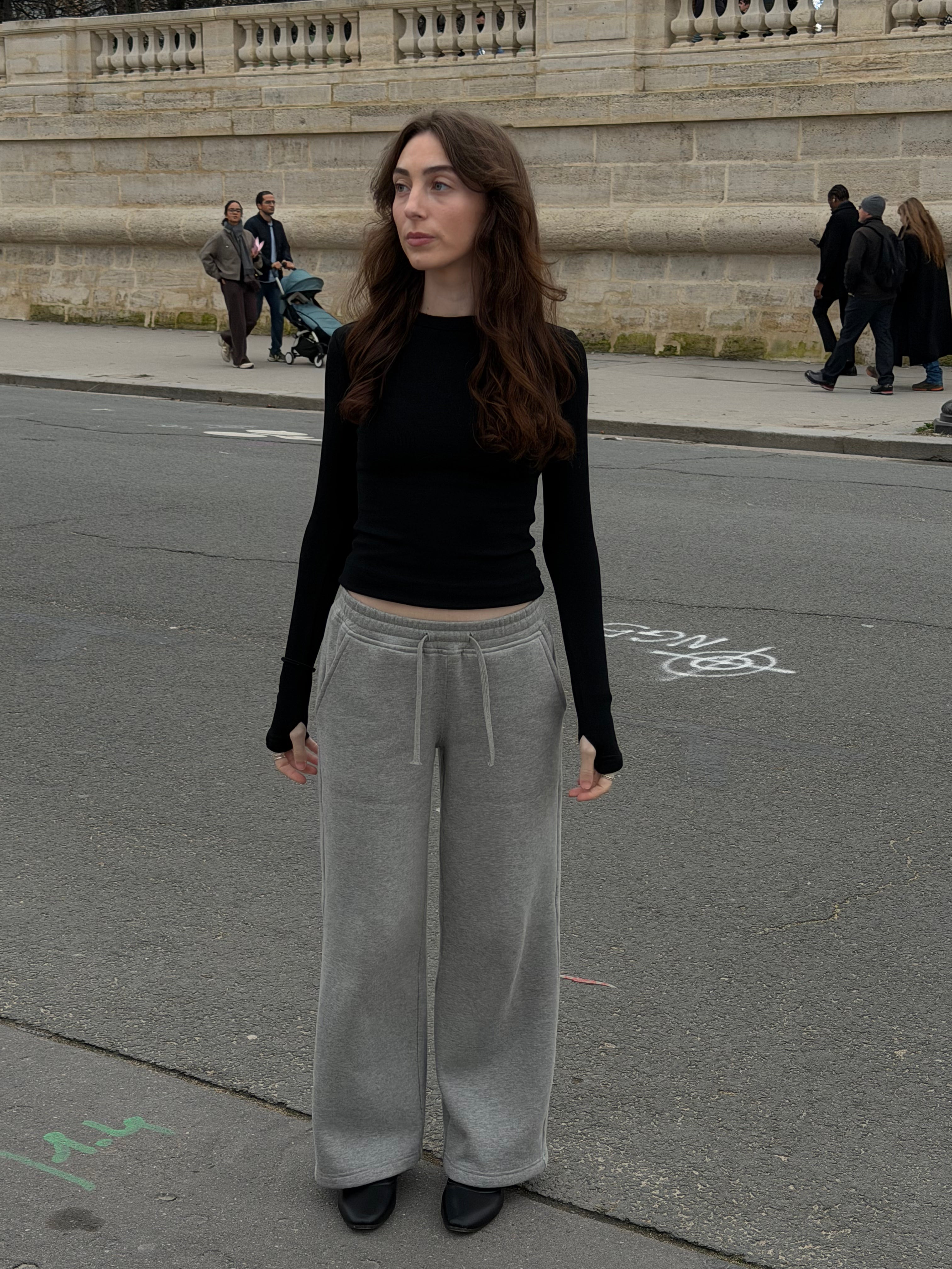 Short Grey Wide Leg Joggers with Grey Drawstring