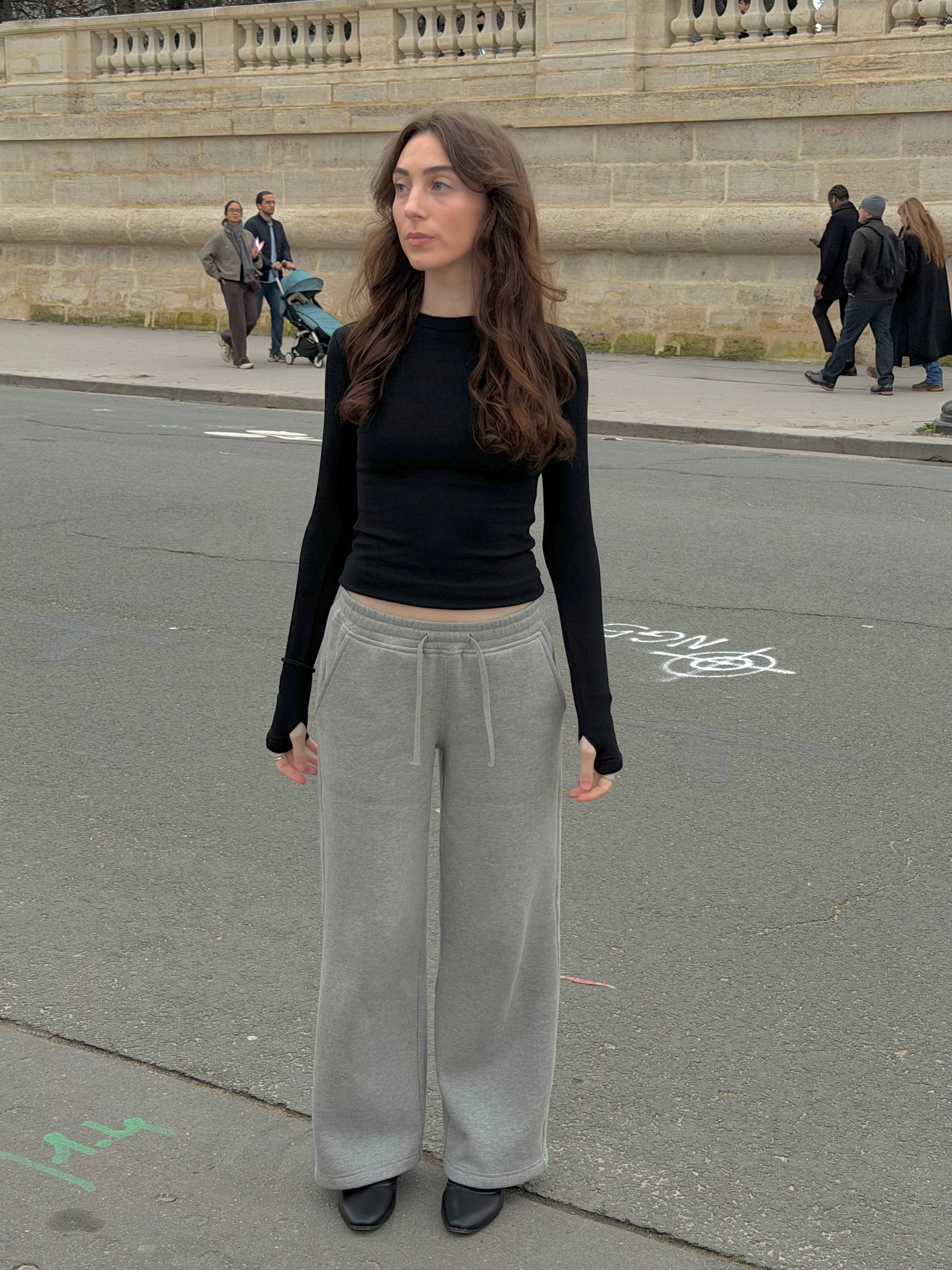 Short Grey Wide Leg Joggers with Grey Drawstring