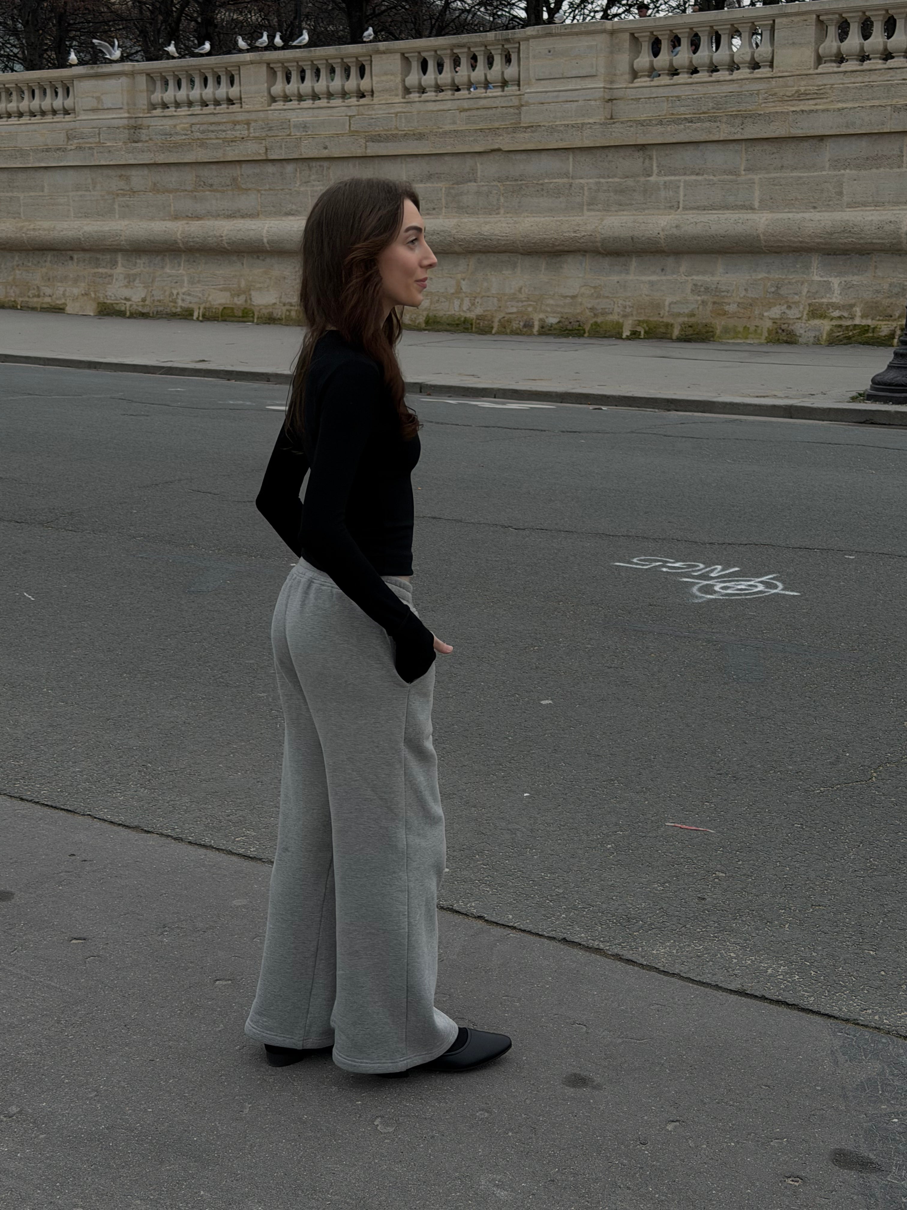 Short Grey Wide Leg Joggers with Grey Drawstring