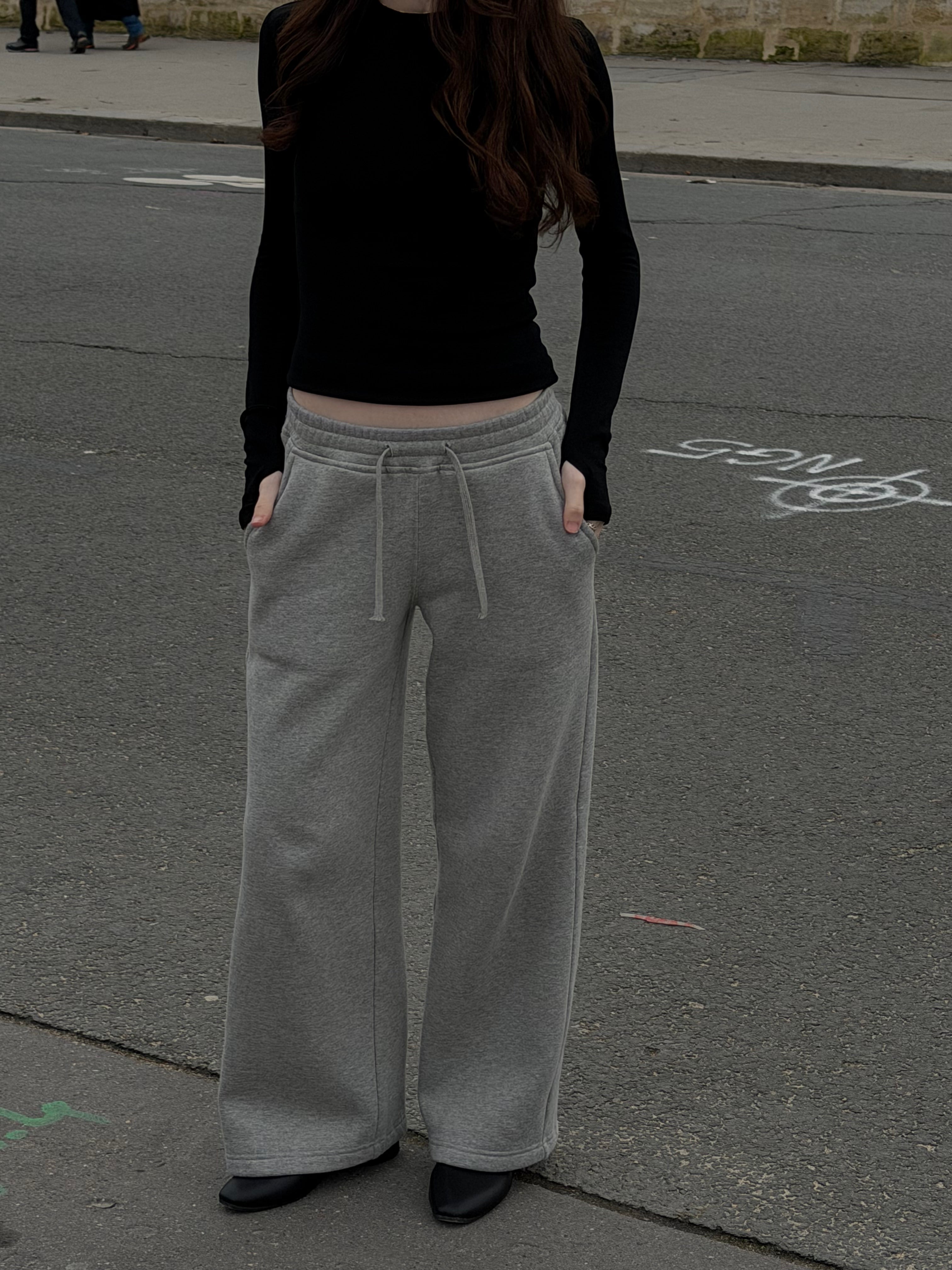 Short Grey Wide Leg Joggers with Grey Drawstring